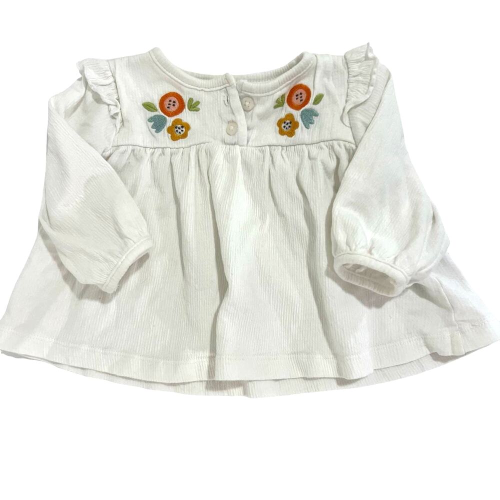 Mac & Moon White Floral Embroidered Long Sleeve Top Size 6 Months